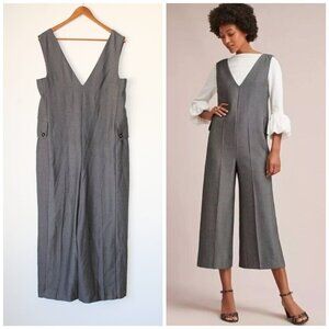 Anthropologie Cartonnier Oxford Jumpsuit Women size S Black & Gray wide leg